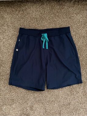 Figs Men's Navy Athletic Shorts with Teal Drawstring